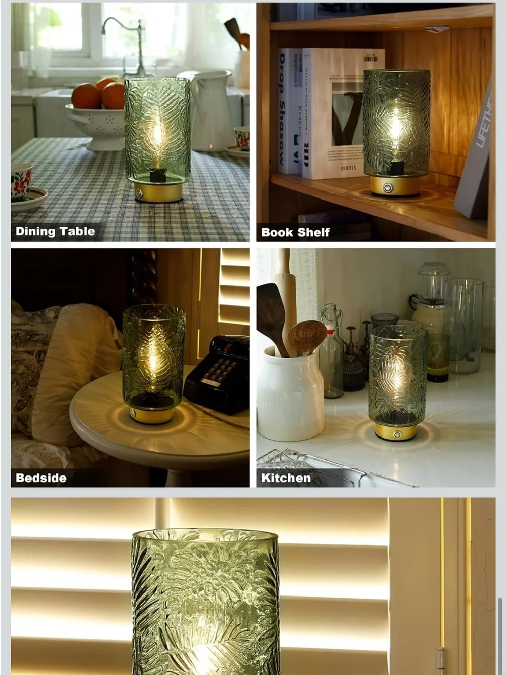 Decorative Green Glass Table Lamp with Gold Base - Home Accents